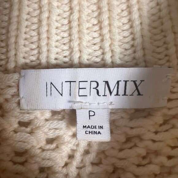 INTERMIX Britta Ivory Cold Shoulder Cableknit Wool Sweater Size Petite - Picture 9 of 9